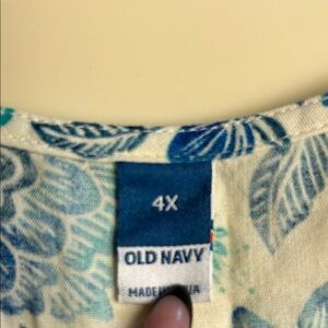 Old Navy Blue and Cream Leaf Print Dress 4X